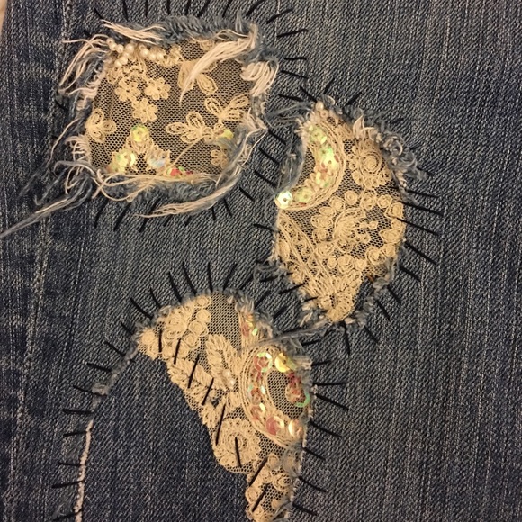 Lucky Brand | Jean Skirt | Custom Made | Lace and Sequin Detail - Picture 7 of 16